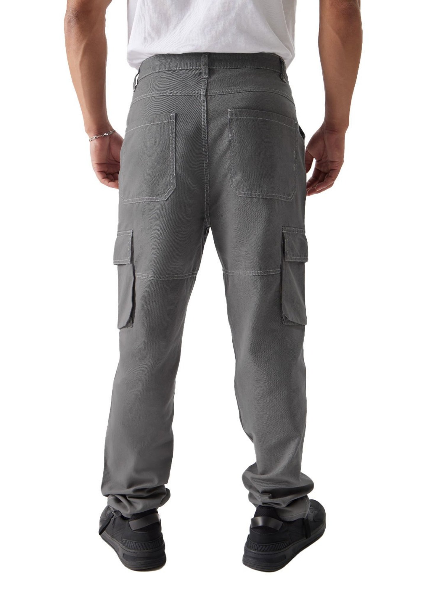 The Souled Store Grey Relaxed Fit Cargo Pants