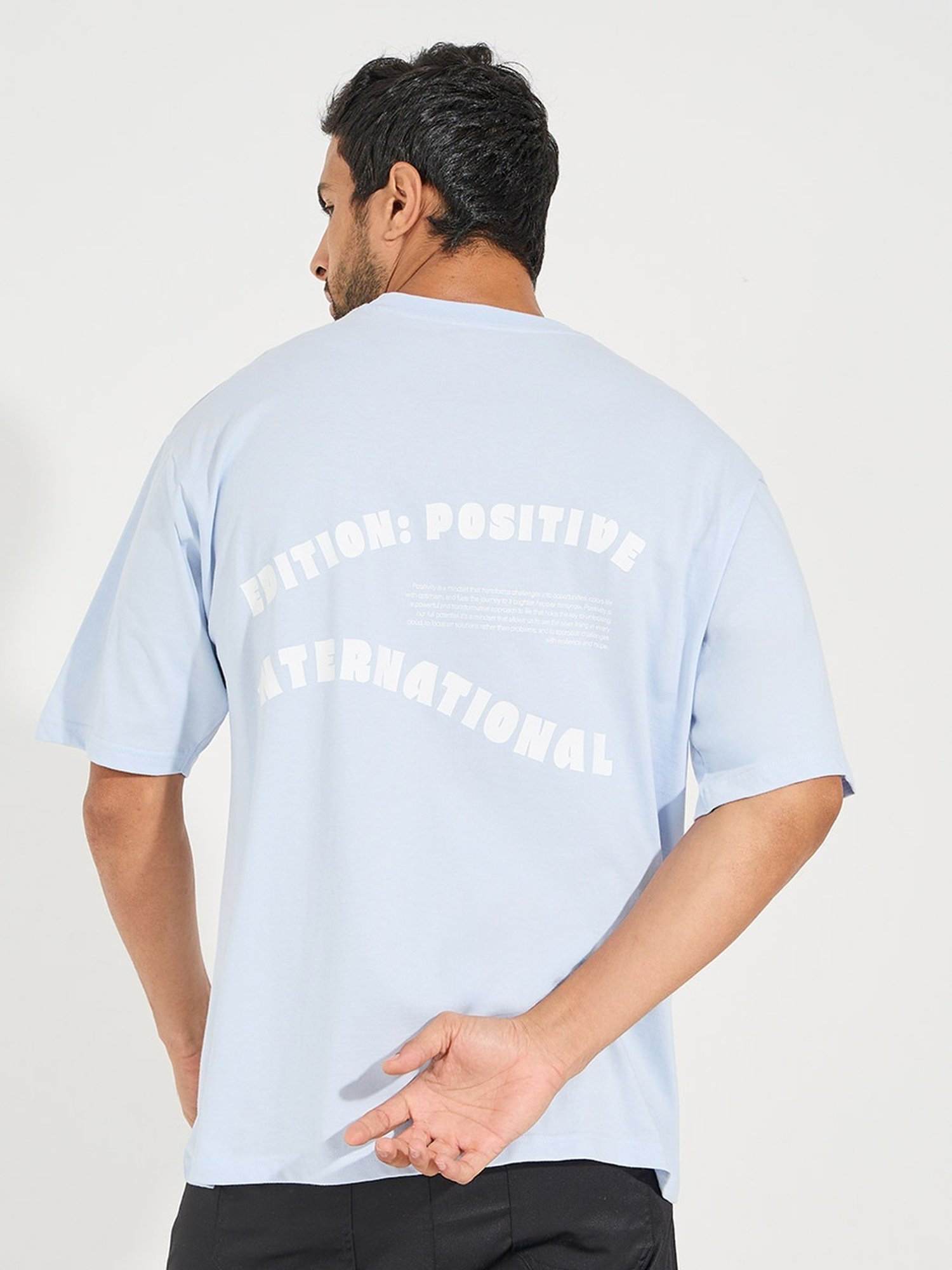 Styli Light Blue Oversized Printed T-Shirt