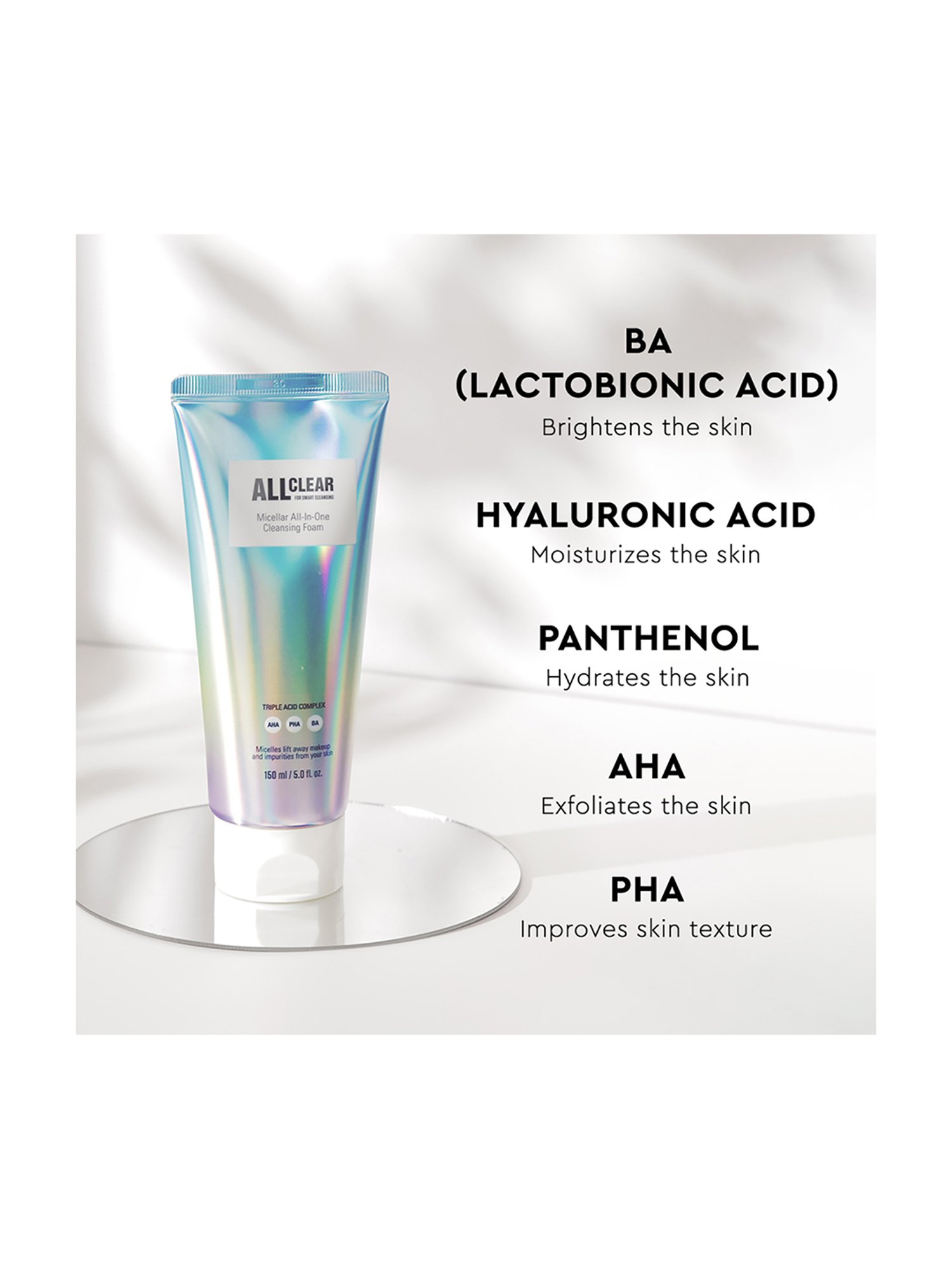 The Face Shop All Clear Micellar All-In-One Cleansing Foam with Hyaluronic Acid, AHA & PHA - 150 ml