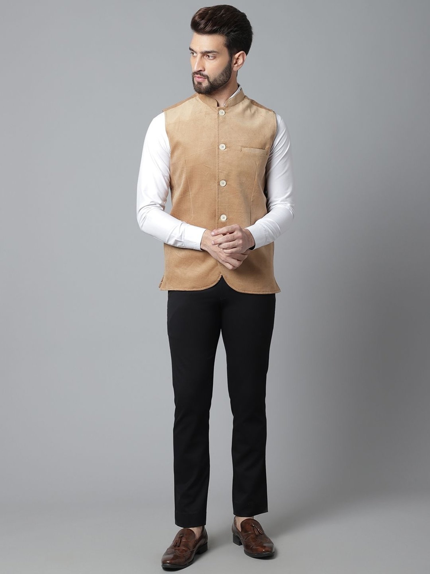 Even Beige Regular Fit Nehru Jacket