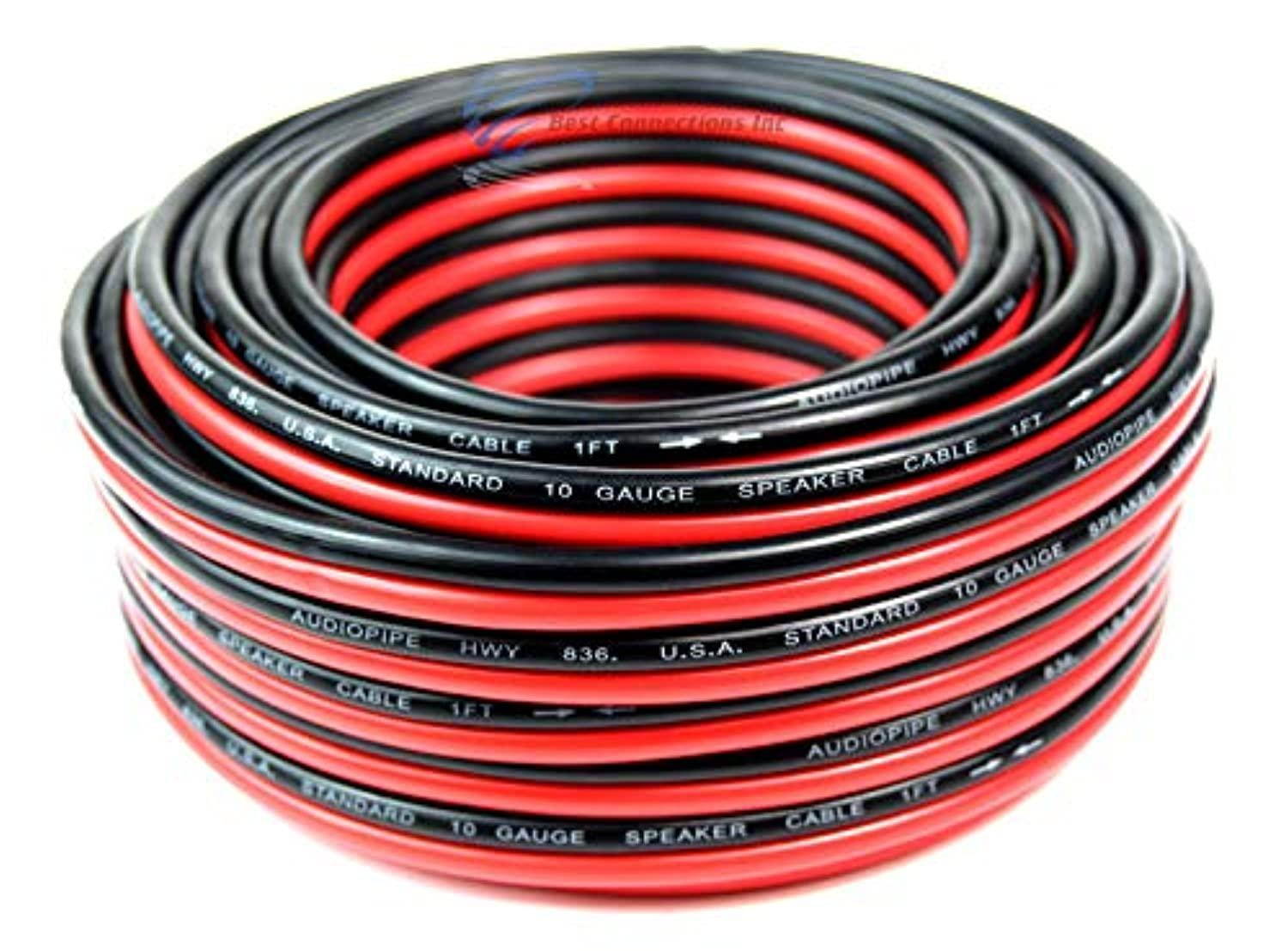 50' audiopipe 10 ga gauge red black zip wire speaker cable copper clad car audio stereo #1050rb