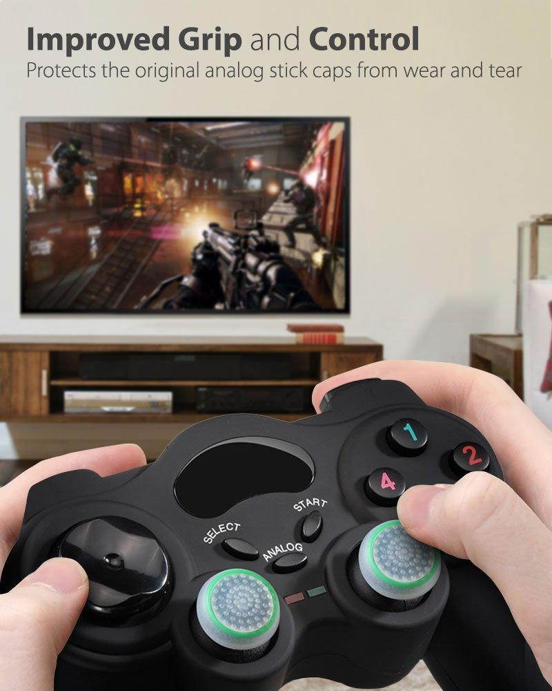 fosmon [set of 8] analog stick joystick controller performance thumb grips for ps4 | ps3 | xbox one, one x, one s, 360 | wii u
