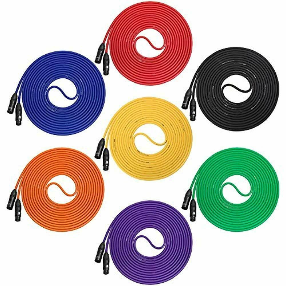 LyxPro Cable Pack LCS Premium Series 7-Pack Multi Color 15 ft XLR Microphone Cab