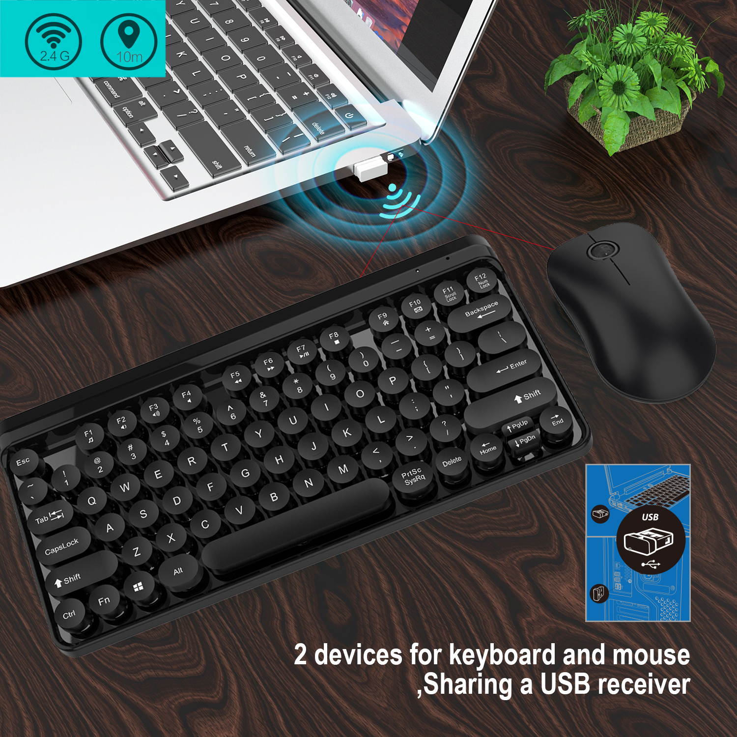 AUTENS 2.4G Wireless Keyboard and Mouse Combo Punk Keycap 77 Keys with USB Receiver for PC, Desktop, Computer, Laptop, Windows XP/Vista/7/8/10