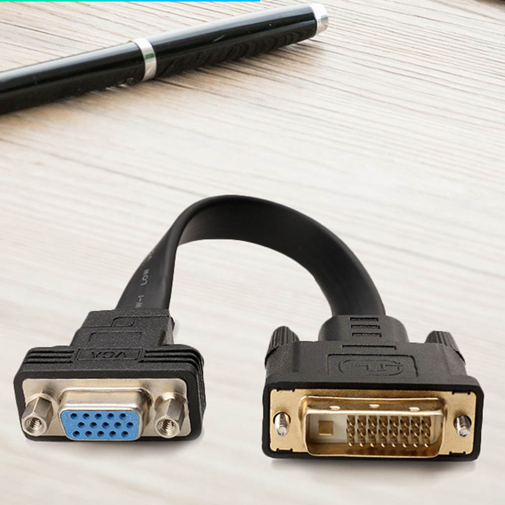 Active DVI-D Dual Link 24+1 Male to VGA Female Video with Flat Cable Adapter Converter Black