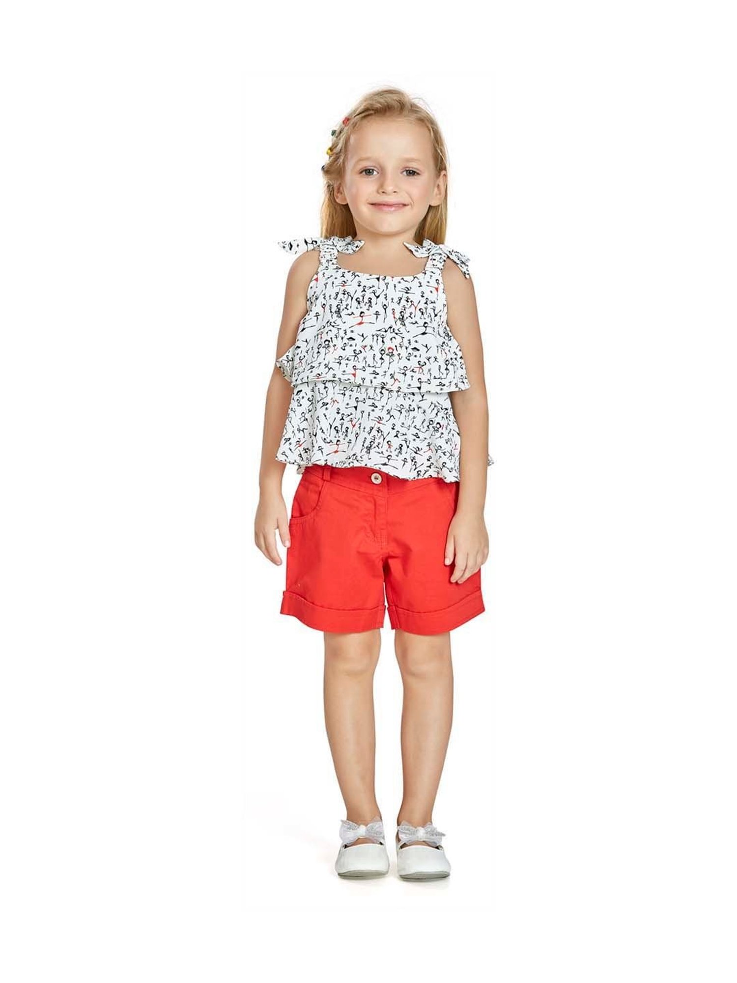Peppermint Kids White & Red Printed Top Set