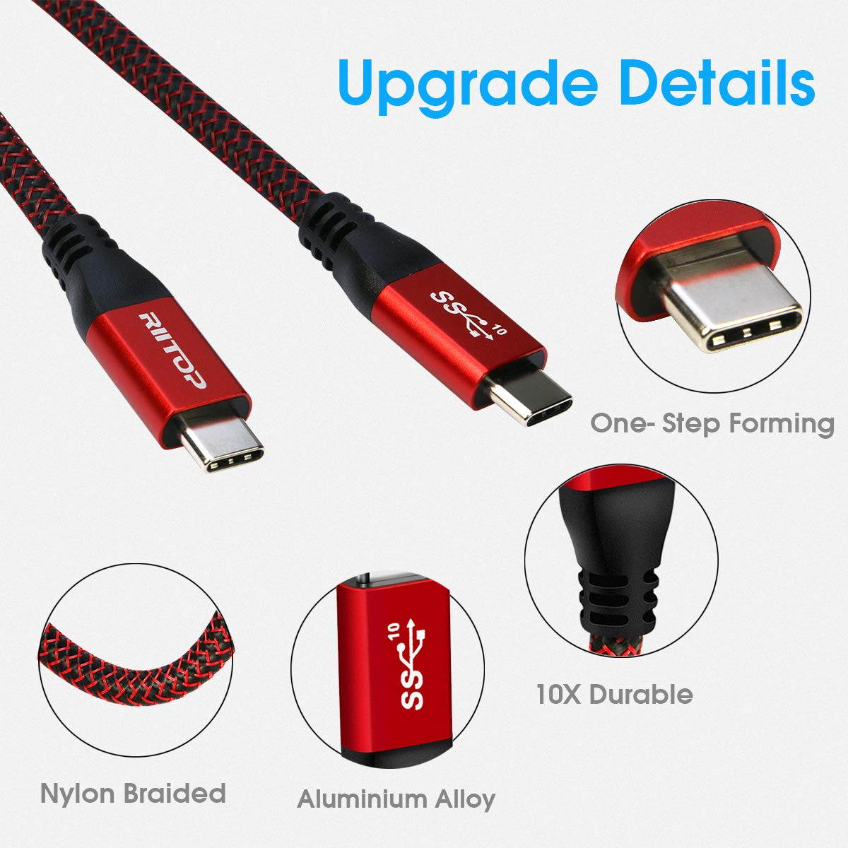 USB C to C Cable 100W [5FT, 20Gbps], RIITOP USB 3.2 Type-C Gen 2x2 Cable with E-Marker (Thunderbolt 3 Compatible) Support PD Fast Charge / 4K Video Braided Cord for MacBook Pro, USB-C Monitor, SSD