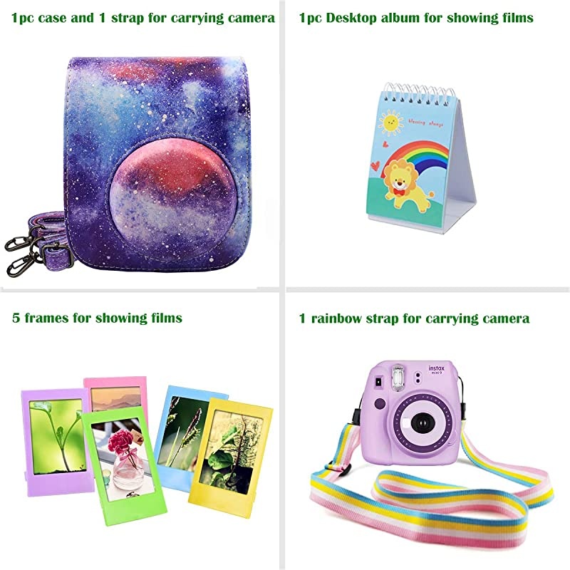 Instax Mini 9 Camera + Instax Mini Camera + Camera Instax Mini 9 Purple+ Instax Mini 9 Case + Instax Accessories Kit Bundle, Instant Camera Gift Sets - Light Purple