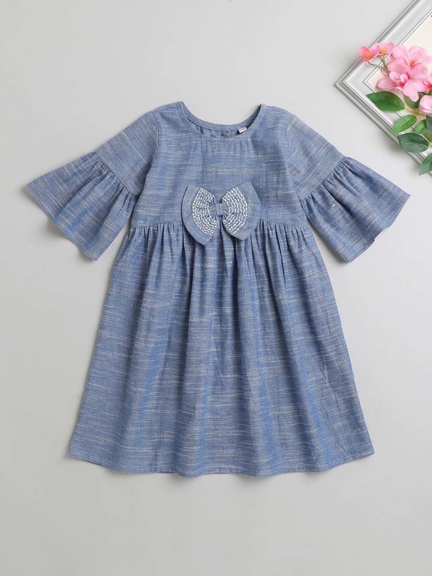 The Magic Wand Kids Blue Cotton Applique Dress