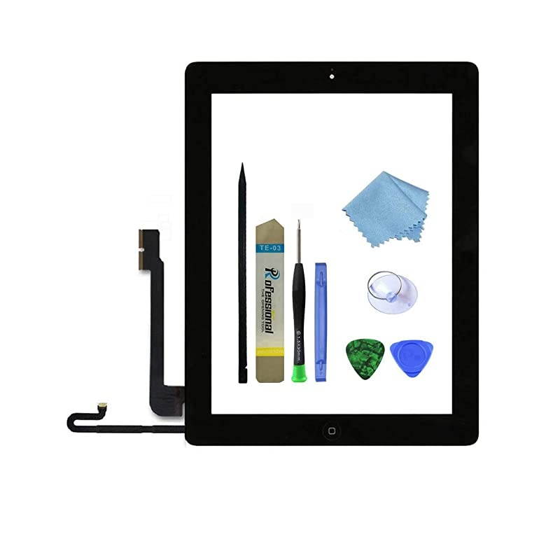 Touch Screen Digitizer Replacement Assembly for Black iPad 4 Model A1458 A1459 A1460 with Home Button Camera Holder Preinstalled AdhesiveFrame Bezel Tool Kit