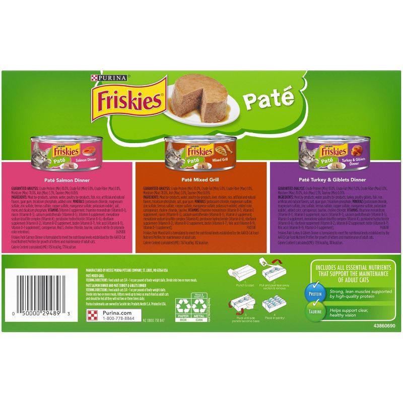 Purina Friskies Paté Salmon, Mixed Grill & Turkey Wet Cat Food - 5.5oz/12ct Variety Pack