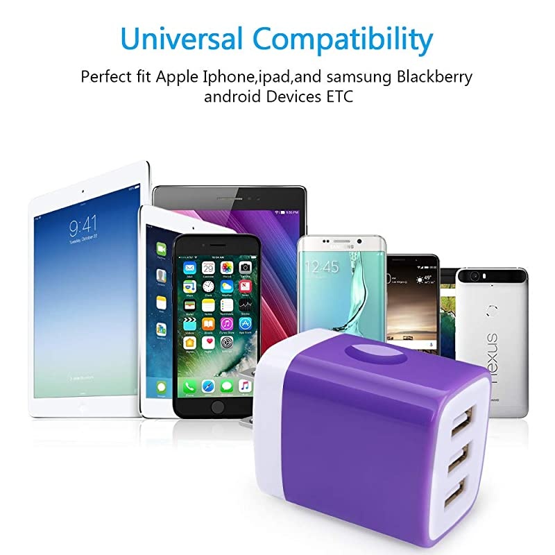 Charging Block  2Pack 3Multi Port USB Plug 31A Wall Charger Cube Charging Brick Box Compatible iPhone 1111 ProXRXSX87 Plus iPad Samsung S20 FE 5G S10e S9 S8 Plus Note20 Ultra 5G LG