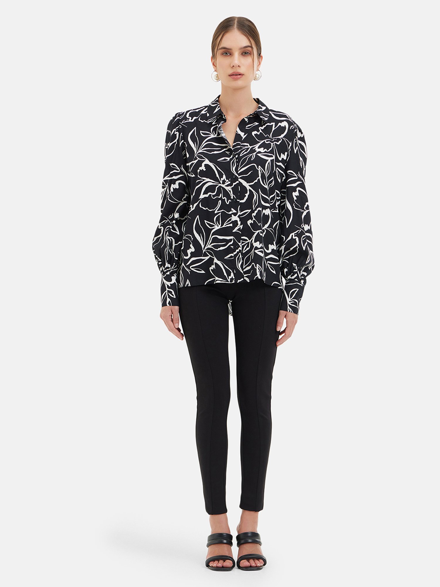 Kazo Black & White Viscose Floral Print Shirt