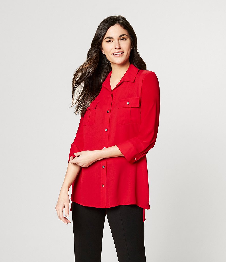 Slim Factor by Investments Bridget 3/4 Sleeve Button Front Hi-Low Top