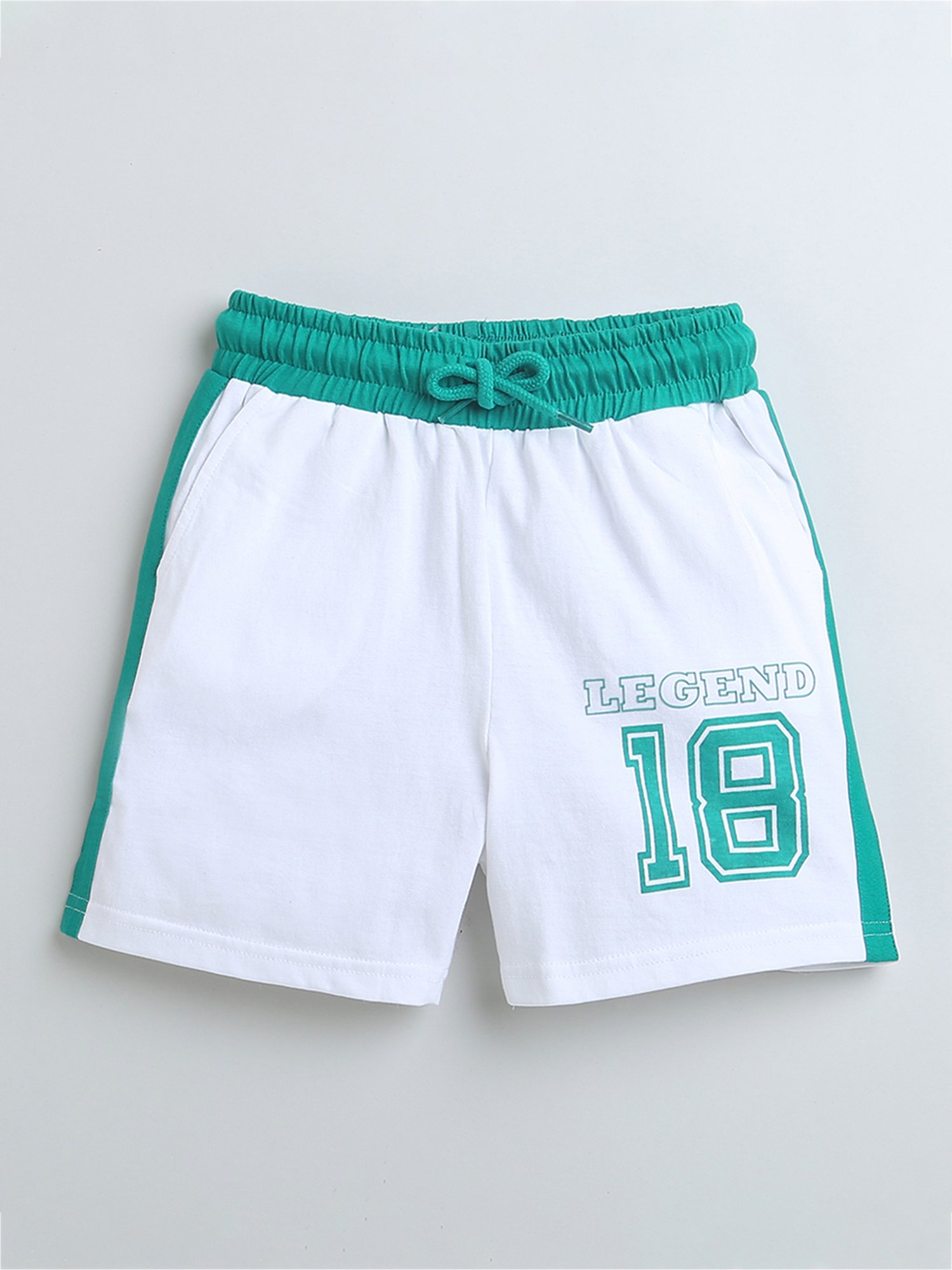 Bumzee Kids White & Green Printed T-Shirt with Shorts