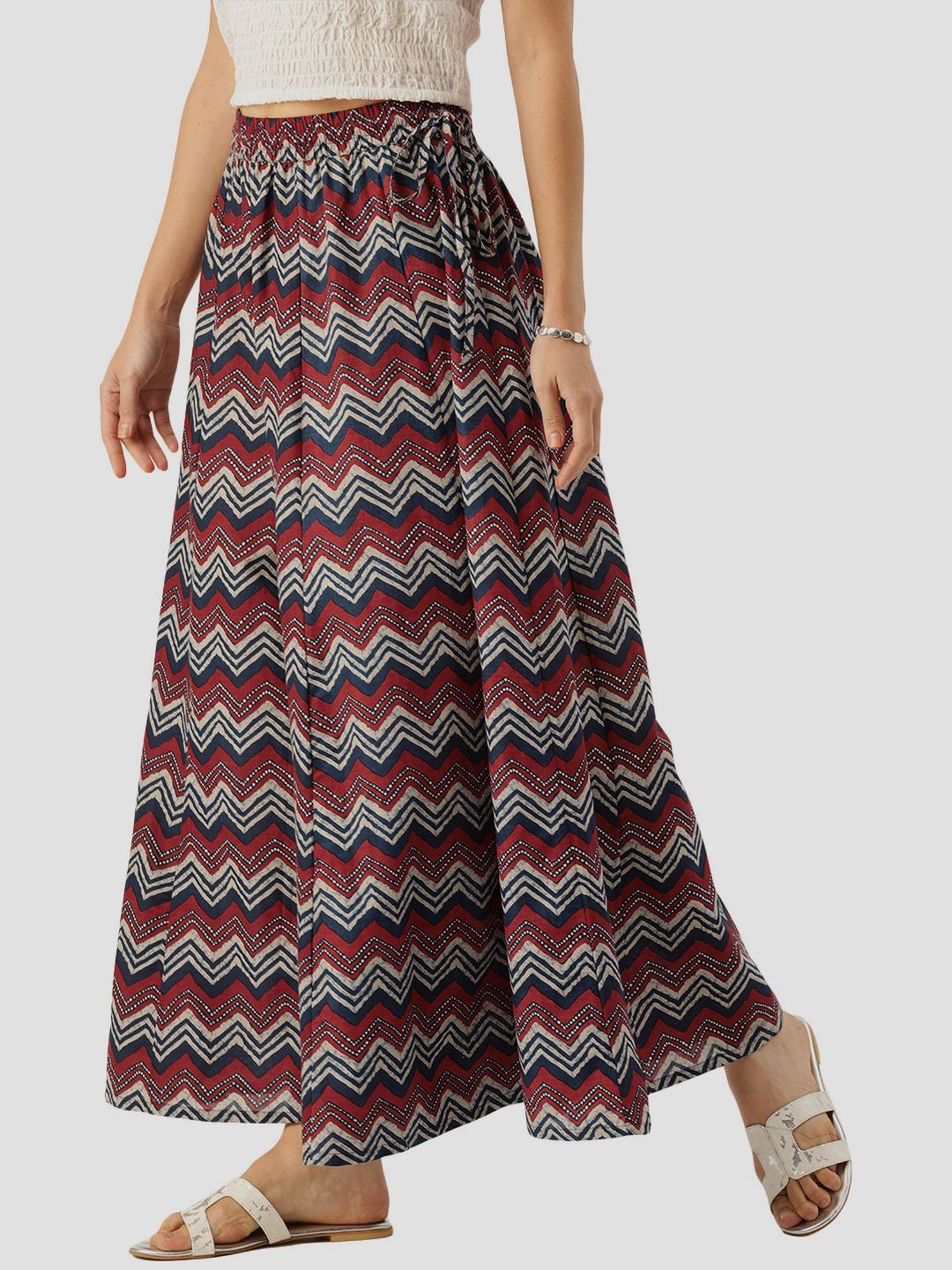 KSUT Brown & Blue Cotton Printed Palazzos