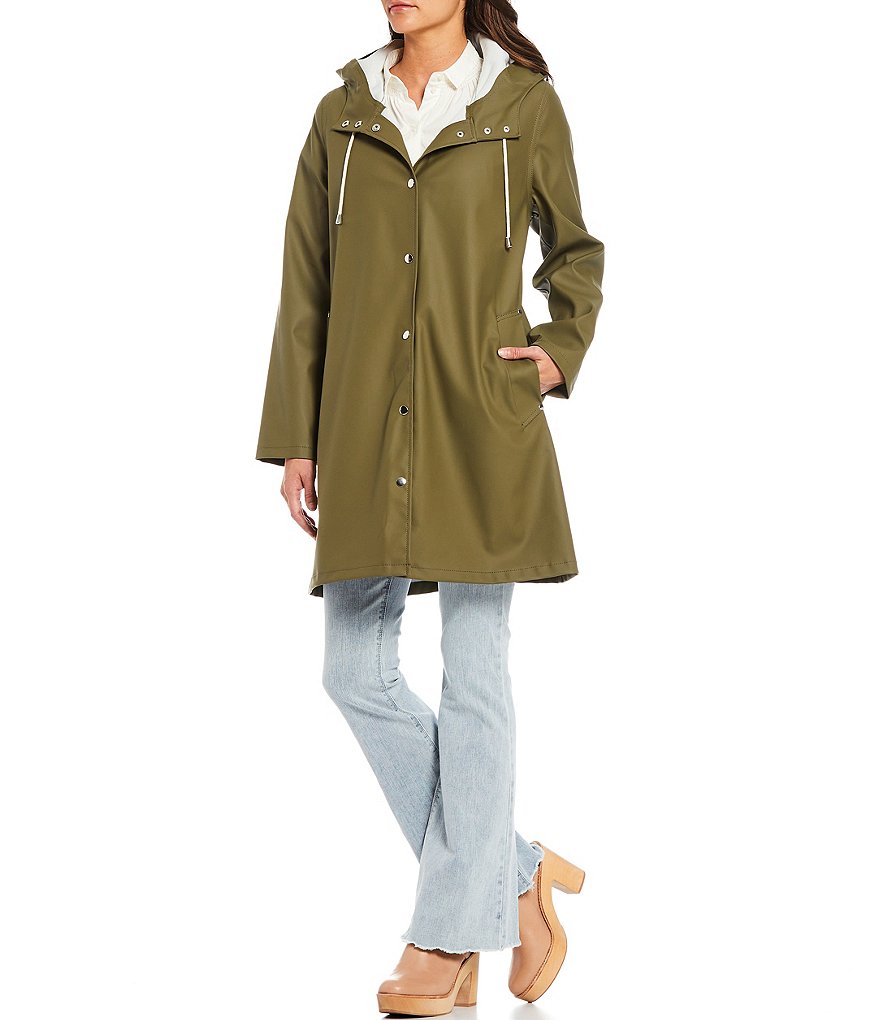 A Loves A Hooded Snap Front Long Sleeve Pocketed Raincoat