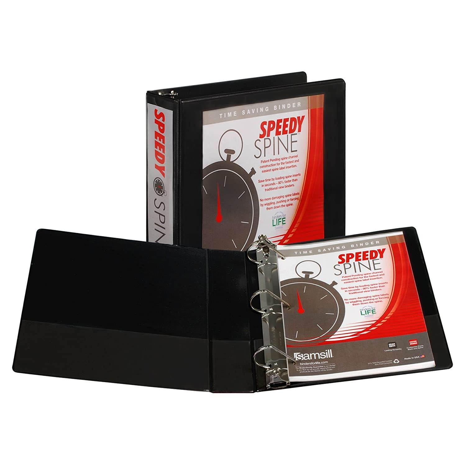 Samsill 2-Inch Speedy Spine Angle-D Ring View Binder, Black (19160C)