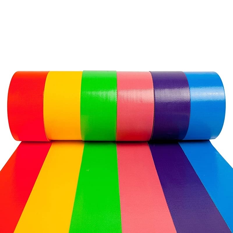 Rainbow Colored Duct Tape &mdash; 6 Bright Colors &mdash; 15 Yards x 2 Inch &mdash; No Residue, Tear by Hand & Waterproof &mdash; Great for Arts & Crafts, Color-Coding, and DIY Projects
