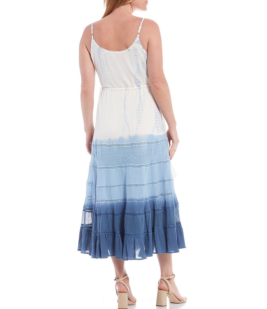 Reba Embroidered Sleeveless Tie Dye Maxi Slip Dress
