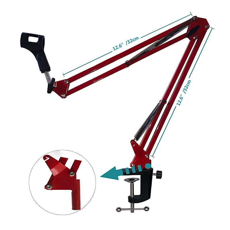 Microphone Boom Stand,  Heavy Duty Studio Suspension Mic Arm Stand for Blue Snowball Yeti with Flexible Standard Condenser Microphone Clip (Red)&hellip;