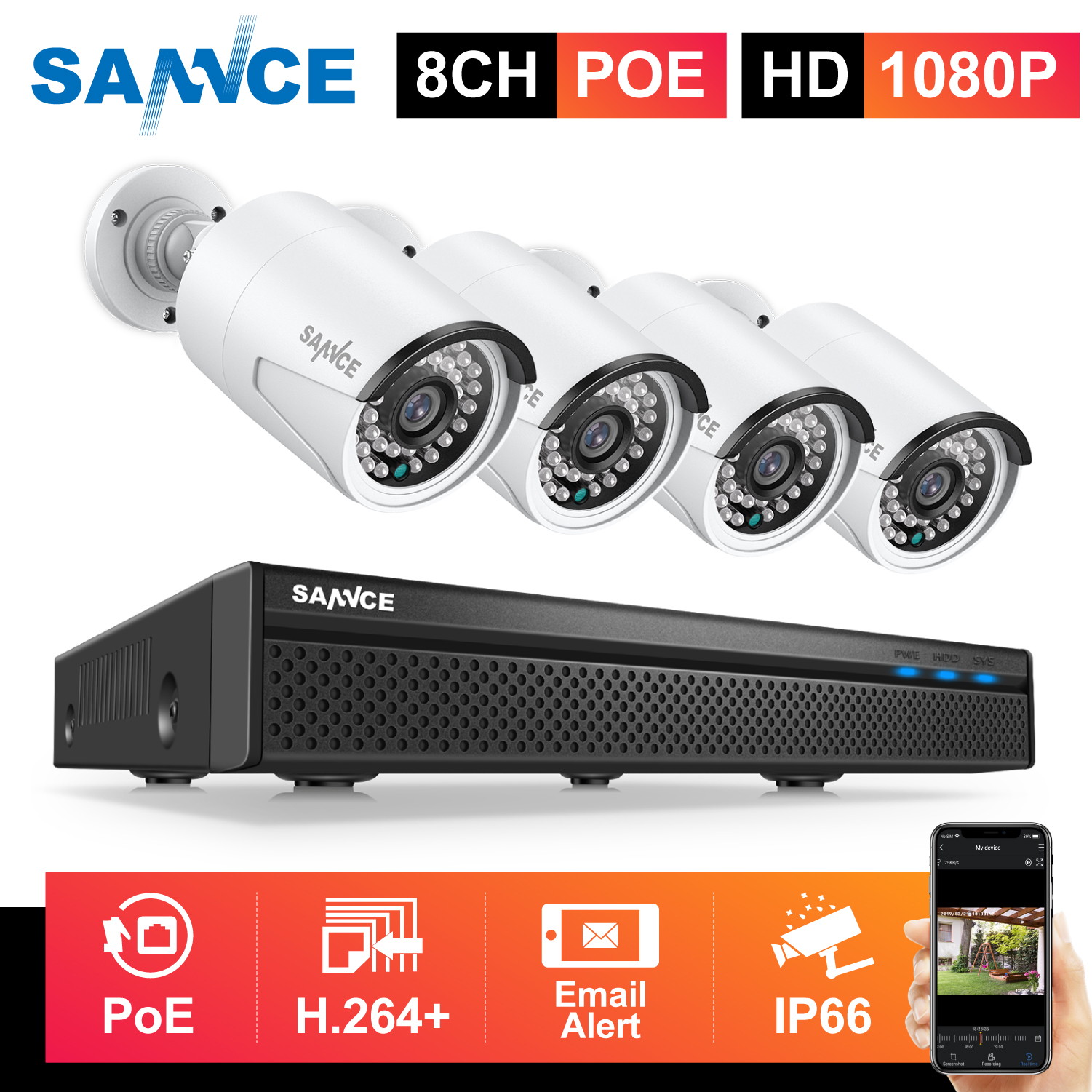 SANNCE 1080P FHD PoE Network Video Security System with NO HDD