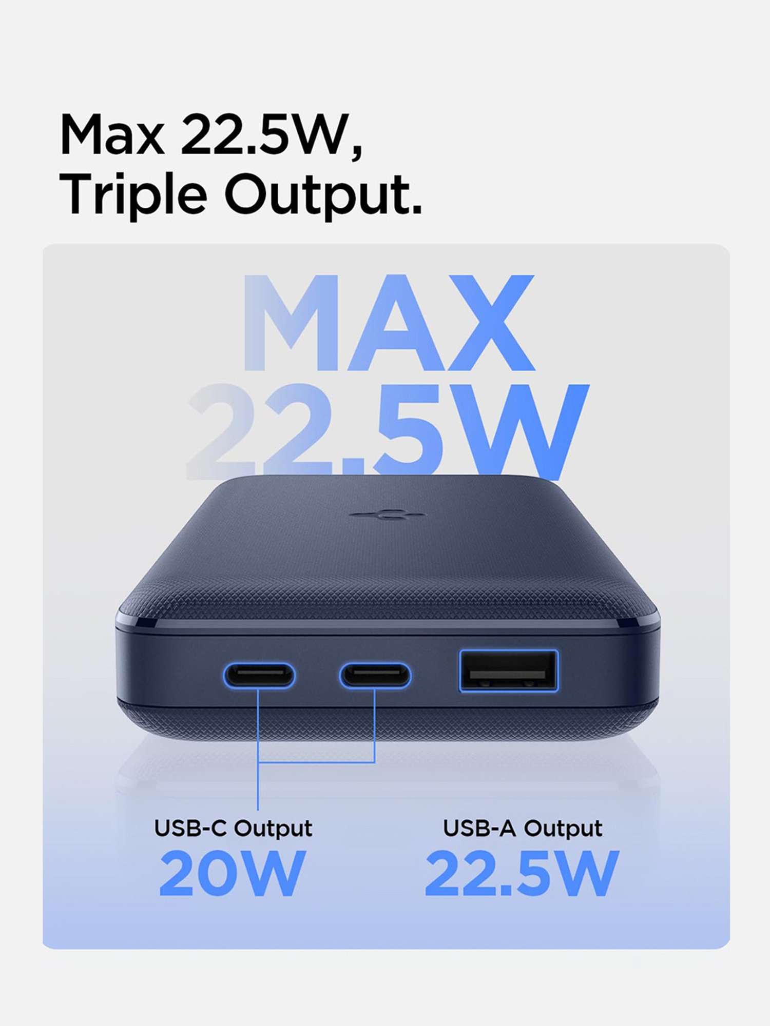 Spigen 20000 mAh, 22.5W Fast Charging Power Bank with 20W for 2 USB C Ports (Navy Blue)