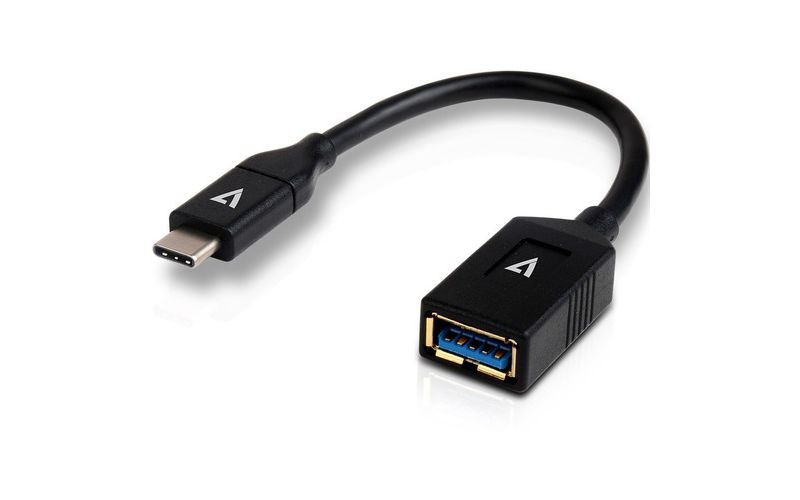 V7 Black USB Cable USB 3.0 A Female to USB-C Male 0.3m 1ft - 11.81" Thunderbolt/USB Data Transfer Cable - First End: 1 x Type A Female Thunderbolt 3