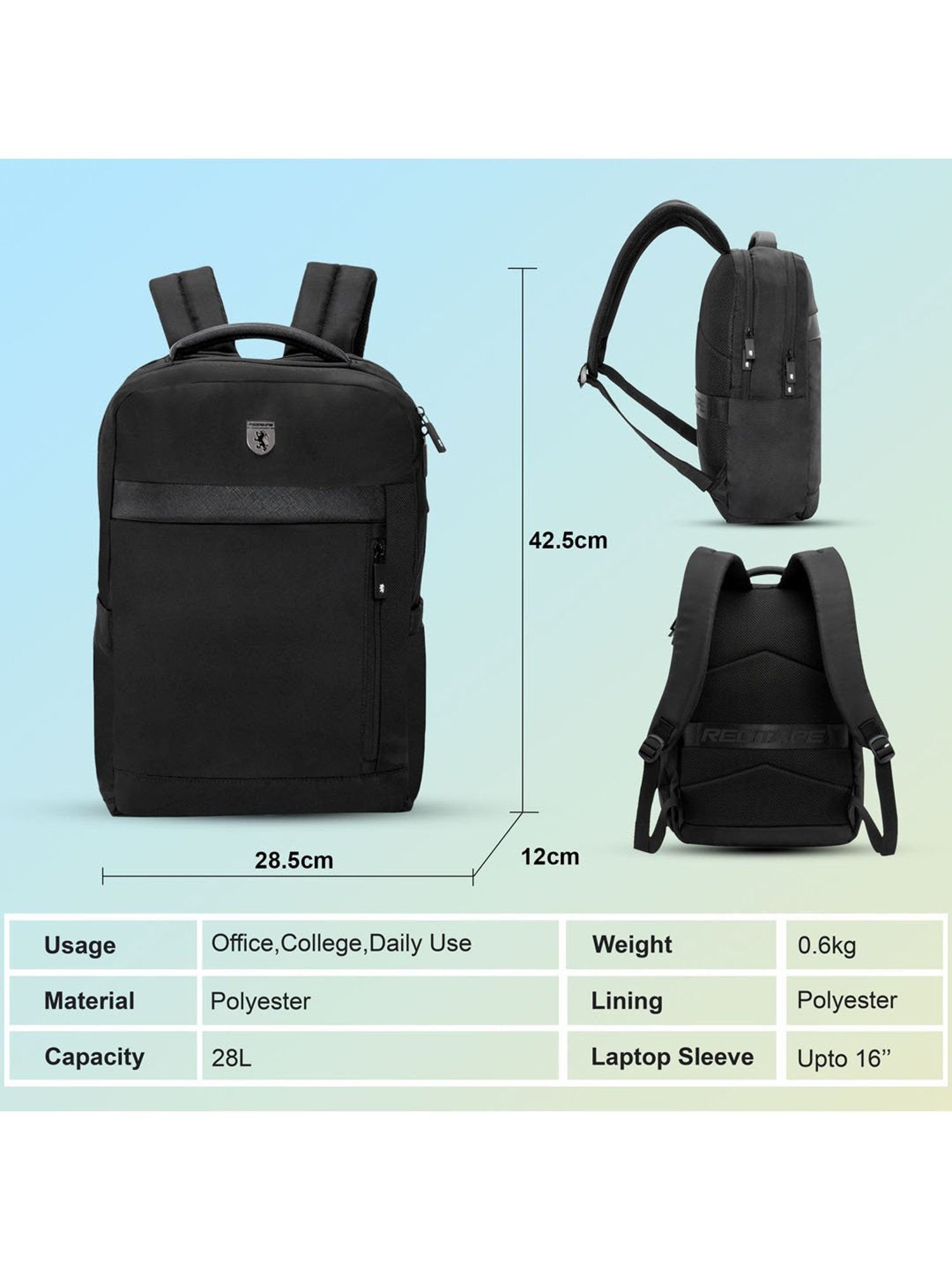 Red Tape 28 L Black Large Laptop Backpack