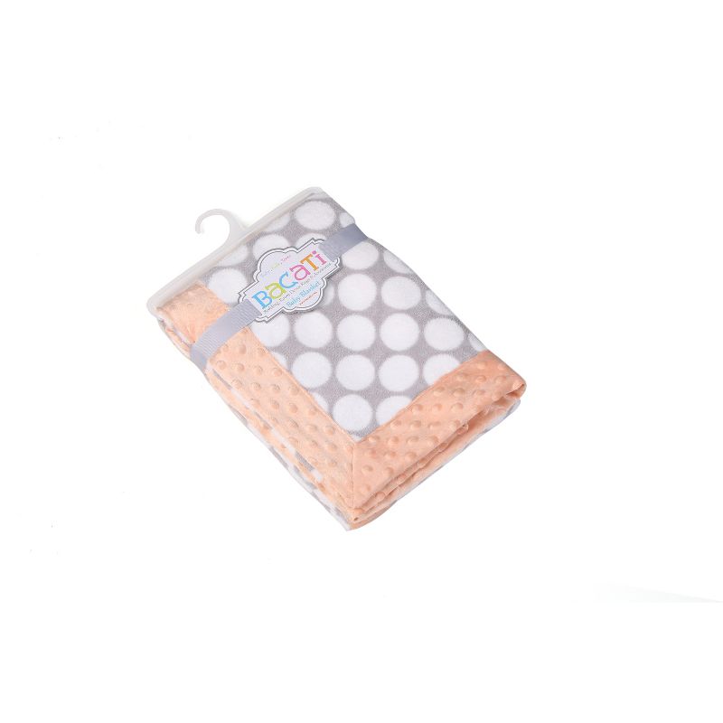 Bacati - Grey Dots with Solid Border Blanket (Grey Dots/Coral Pink Border)