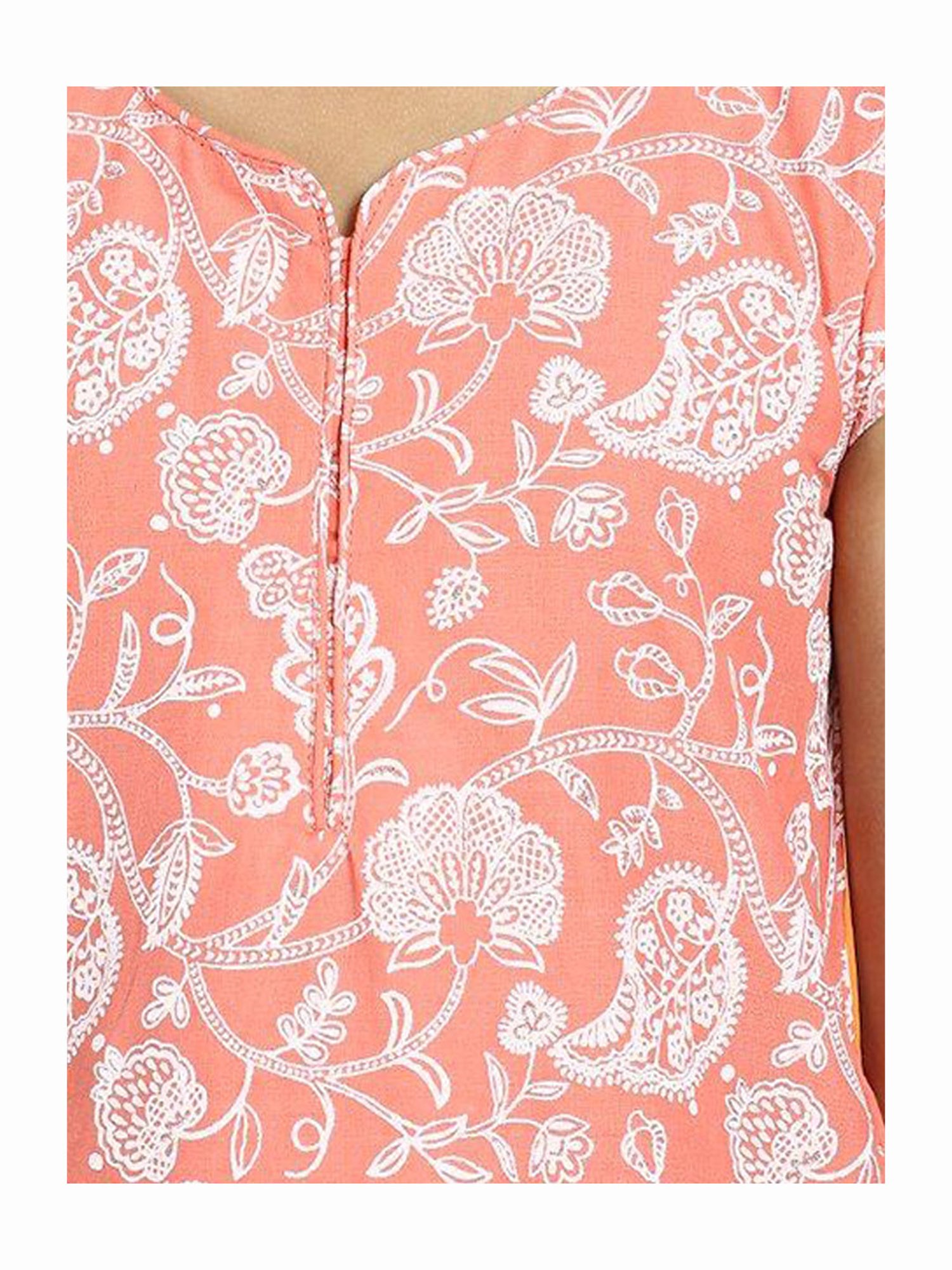 BIBA Girls Pink & White Embroidered Kurta with Leggings