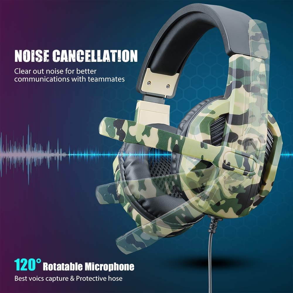 Gaming Headset with Microphone 3.5mm Plug Headphone for PS4 Nintendo Switch Playstation 4 Xbox One Computer Laptop iPad Surface Smartphone - Camouflage