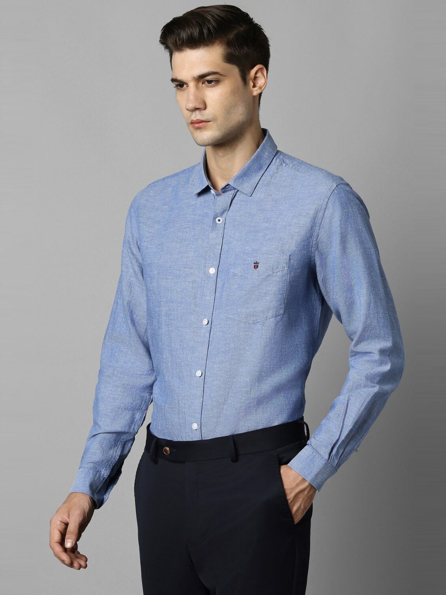 Louis Philippe Sport Blue Cotton Slim Fit Self Pattern Shirt