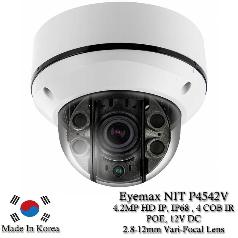 Eyemax Storm Series NIT-P4542V 4.2MP HD-Network IP Vandal DOME IR Camera 2.8-12mm 12V DC, POE OnviF ( Made In Korea )
