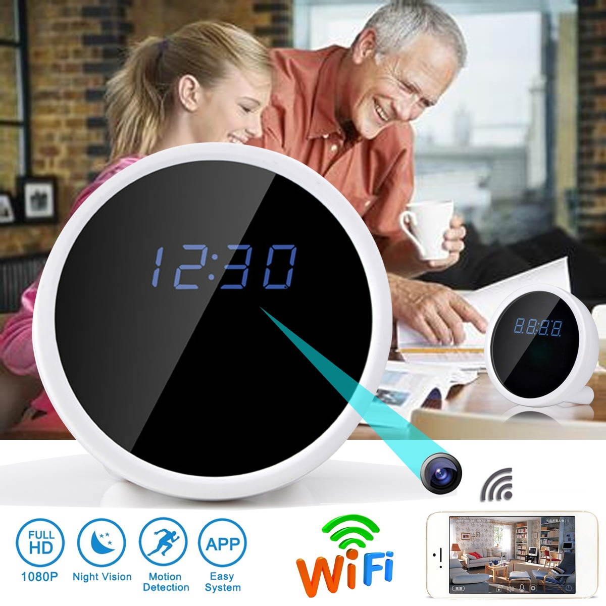 HD 1080P Wireless WiFi Hidden Camera Alarm Clock Camera Motion Cam DVR Night Vision