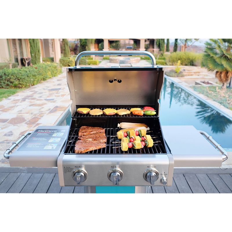 Kenmore 3-Burner Outdoor Patio Gas BBQ Propane Grill PG-4030400LD-TL Teal