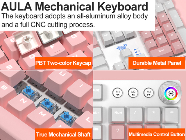 AULA F2058/F2088 Mechanical Gaming Keyboard wrist rest Multimedia Knob, Marco Programming metal panel LED Backlit keyboard for Computer Gamer