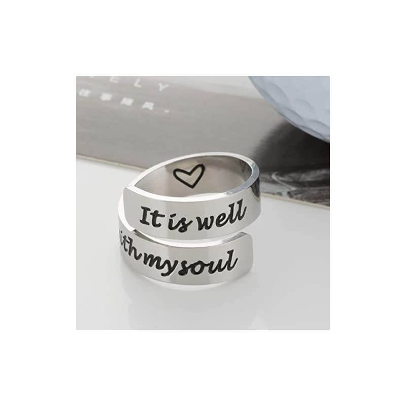 Inspirational Motivational Ring Adjustable Personalized Stainless Steel Spiral Wrap Twist Ring Encouragement Personalized Jewelry Birthday Gifts for Girls It is well with my soul