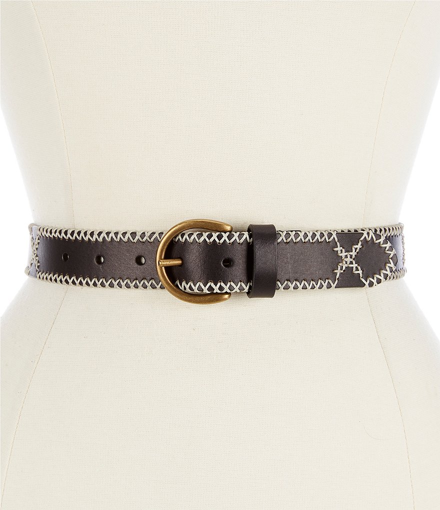 Frye 1.25#double; Embroidered Leather Jean Belt