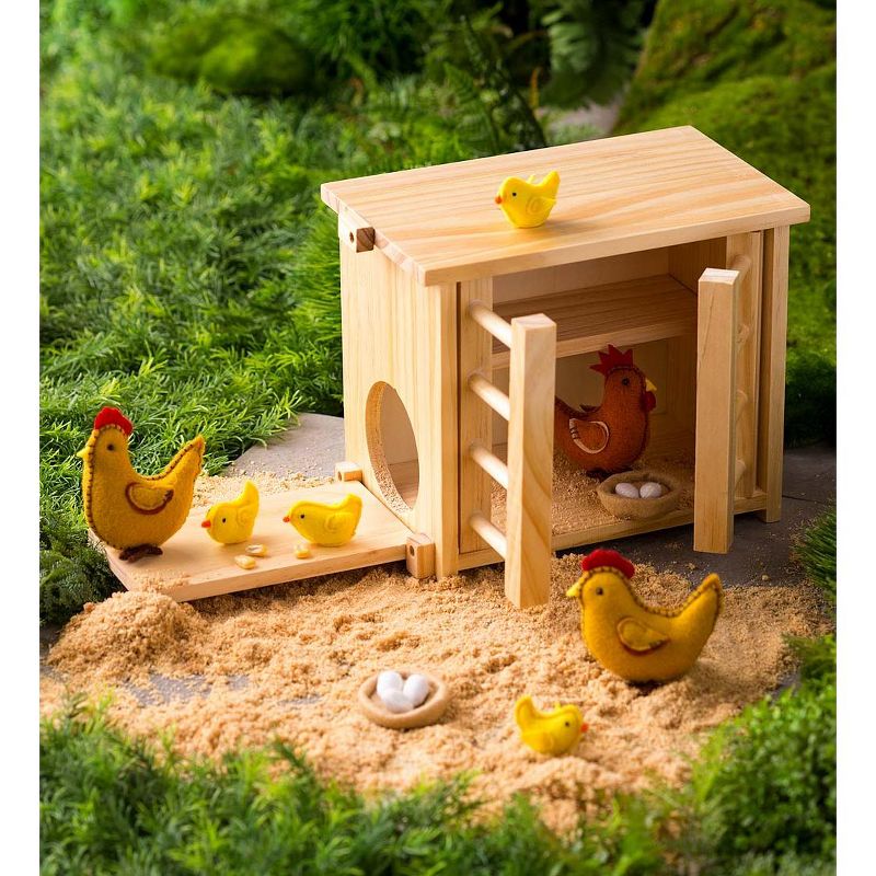 Magic Cabin - Wooden Chicken Coop and Felt Chickens Play Set Special for Kids
