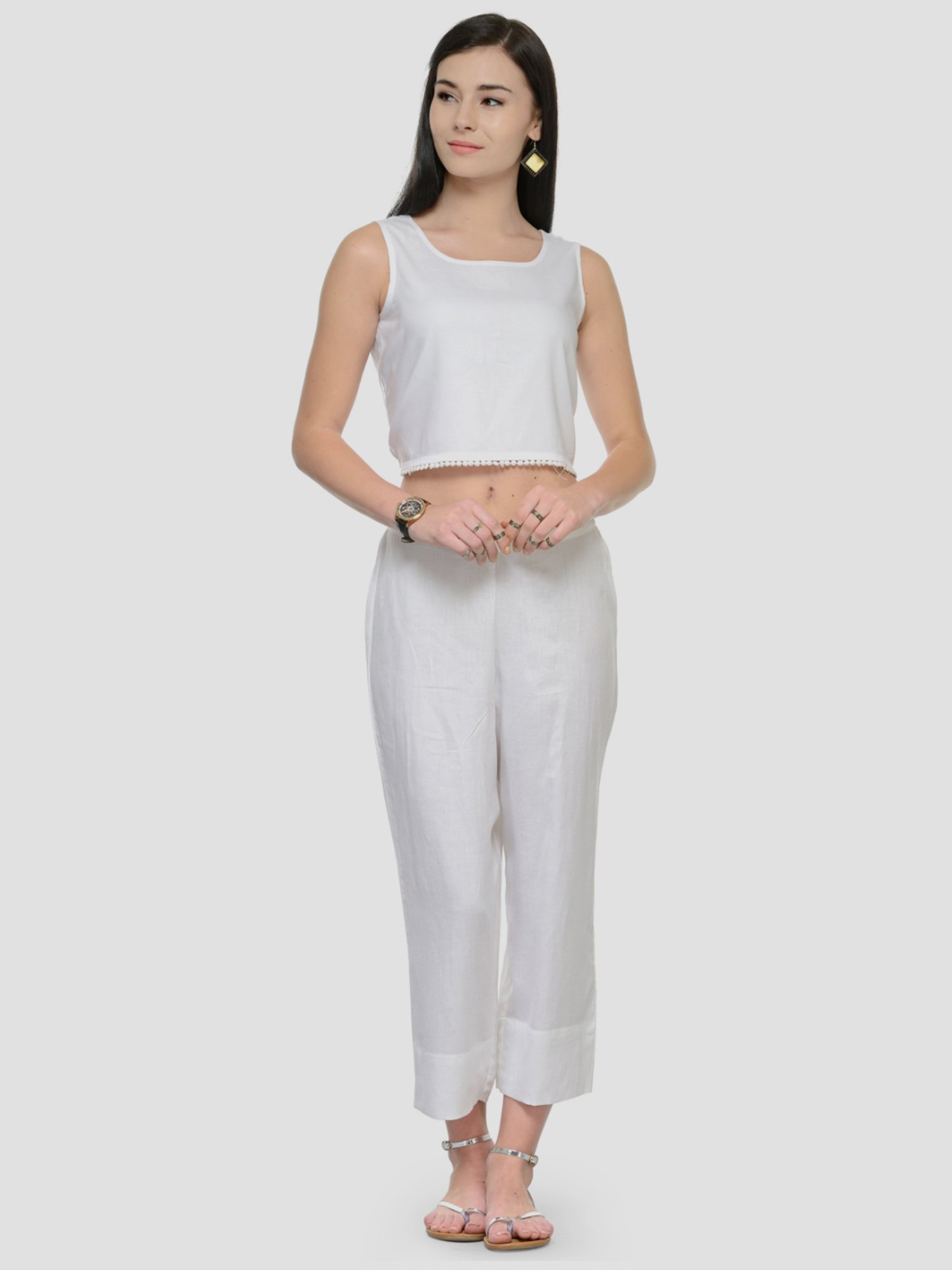 KSUT White Regular Fit Pants