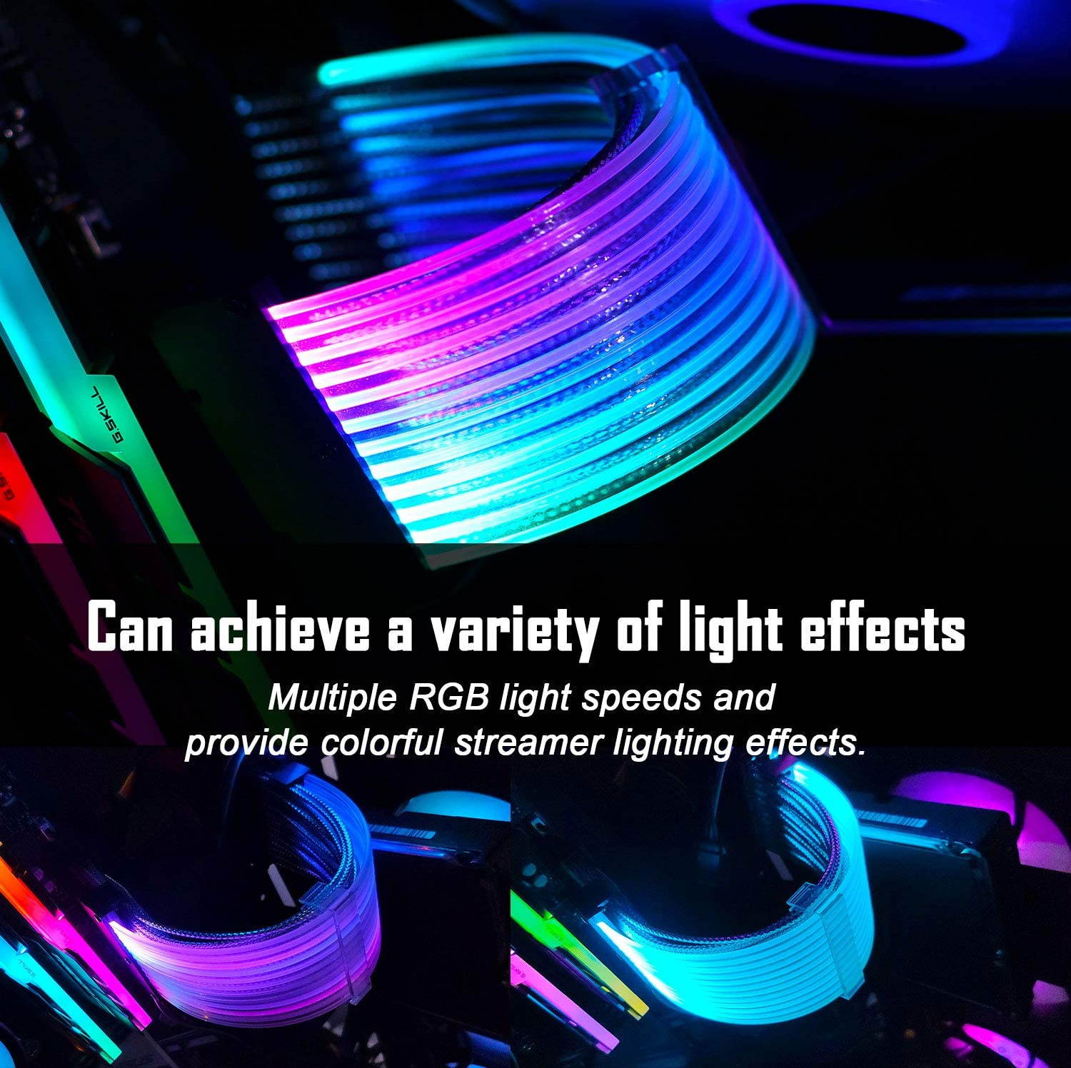 UKCOCO Power Supply Sleeved Cable, 24 Pin ATX ARGB Cable Extension Kit 16AWG, 5V 3Pin Synchronized PSU Cable for RGB Software from All Major Motherboard Cable Management