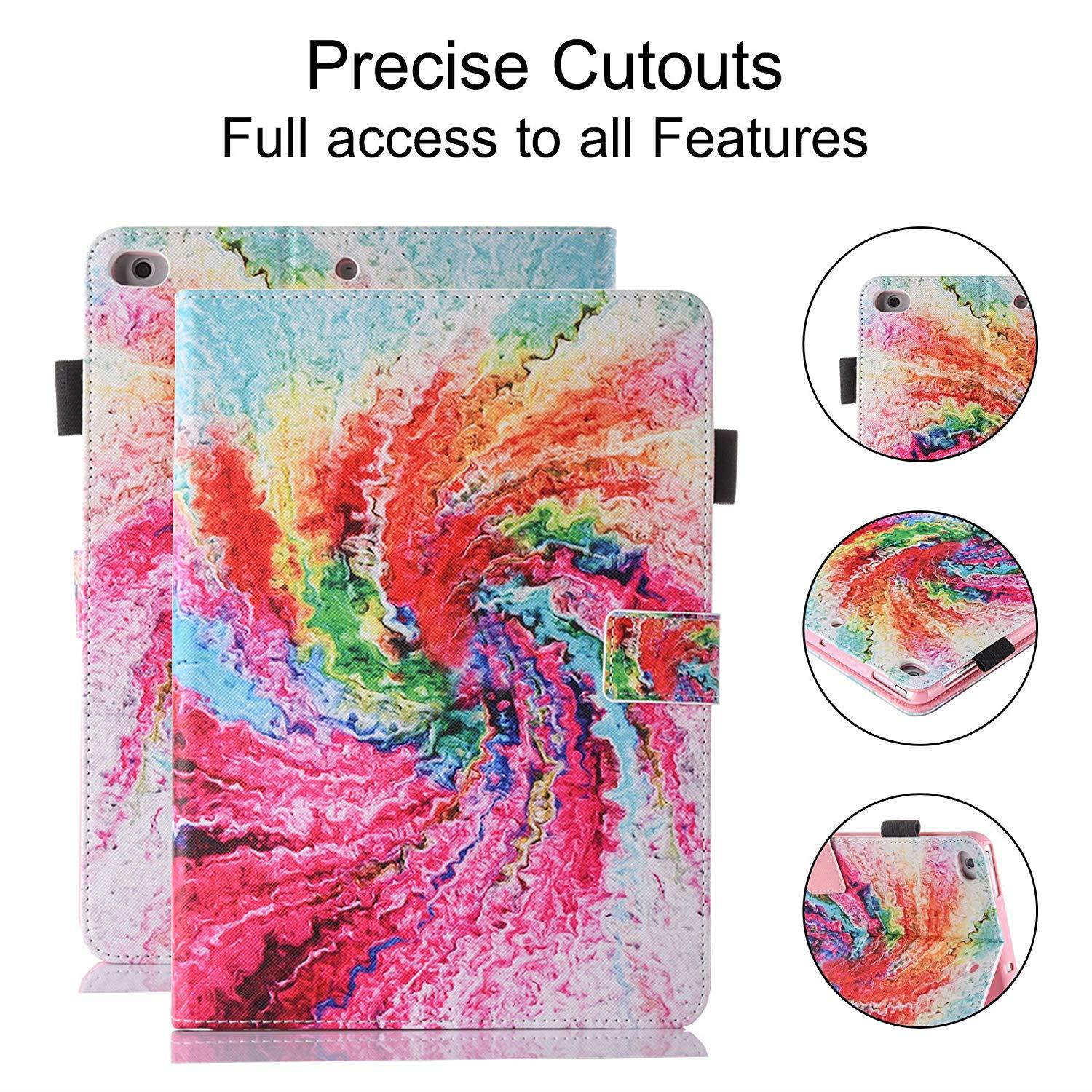 iPad 2018 2017 9.7 Inch Case/iPad Air 2 Case/iPad Air Case,Dteck PU Leather Smart Multi-Angle Stand Protective Cover Auto Wake/Sleep Feature Case for iPad 2017 2018 9.7 Inch,iPad Air 1 2,Rainbow Cake