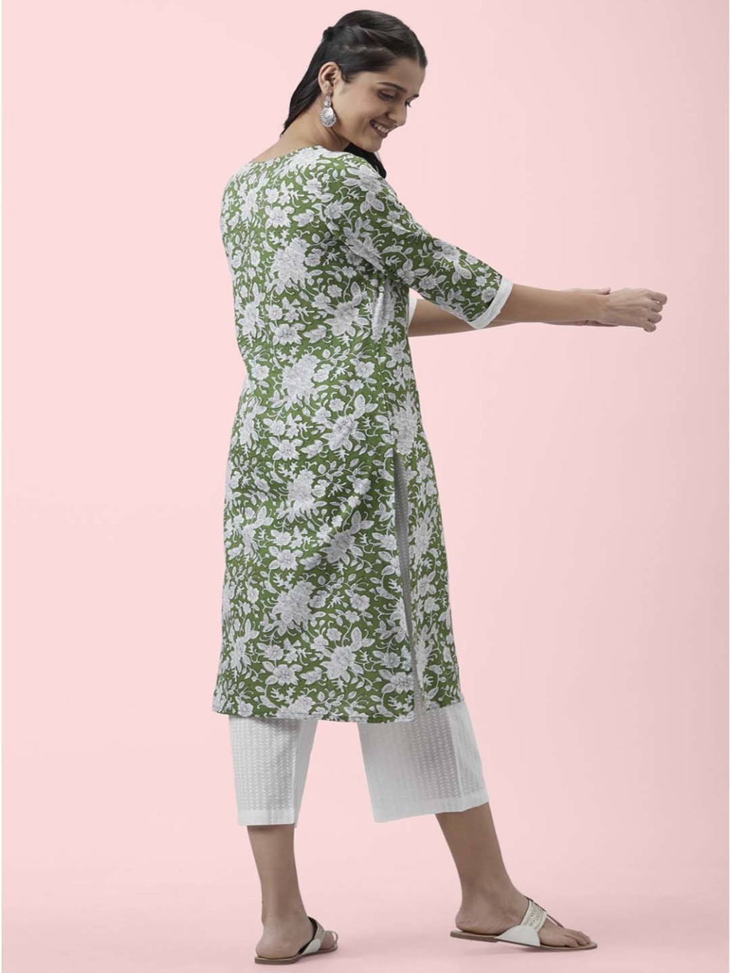 Rangmanch by Pantaloons Green Cotton Floral Print Kurta Palazzo Set
