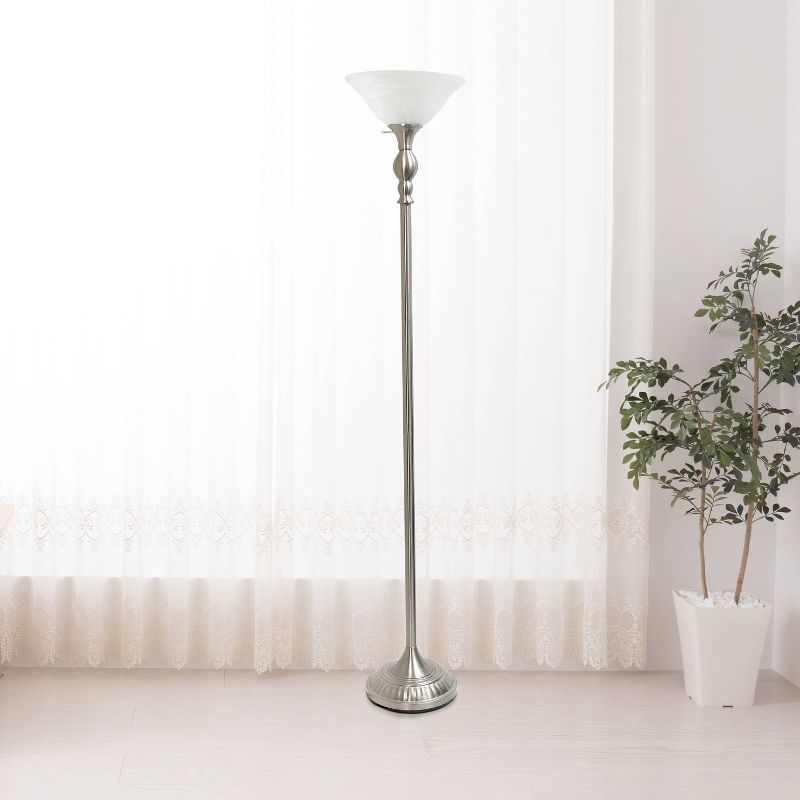 1 Light Torchiere Floor Lamp with Marbleized Glass Shade Brushed Nickel - Elegant Designs