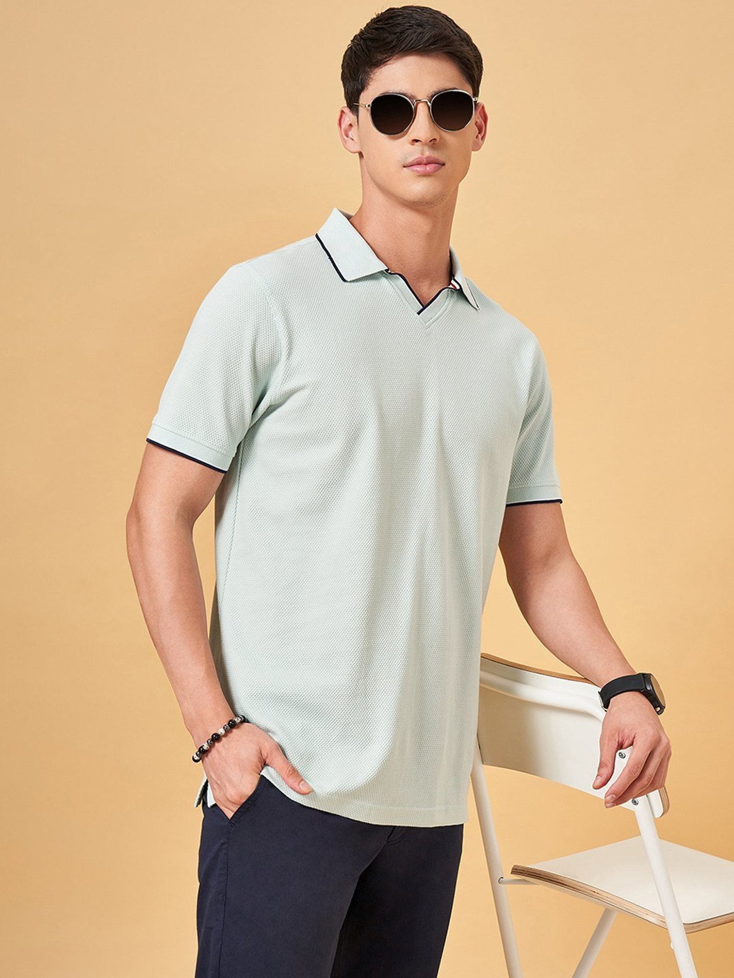 Byford By Pantaloons Turquoise Slim Fit Polo T-Shirt