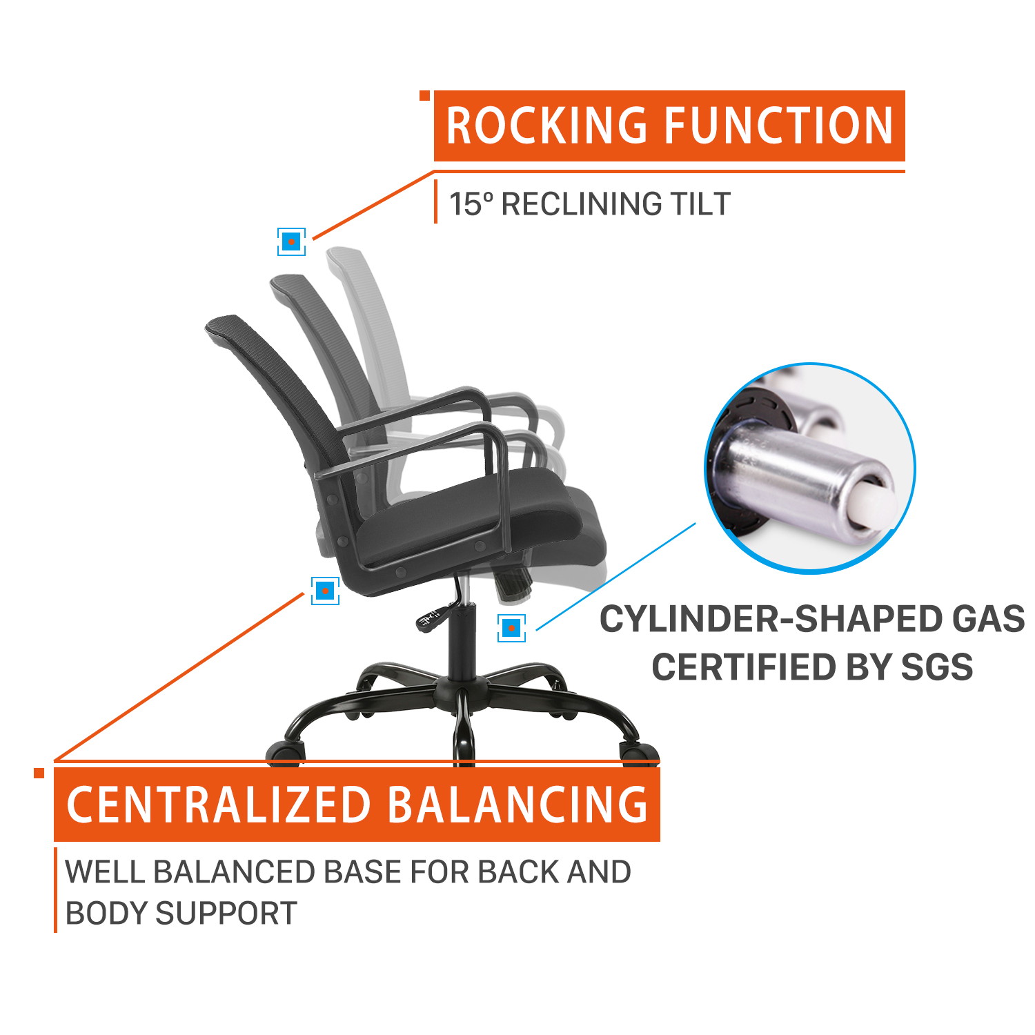 CLATINA Ergonomic Rolling Mesh Desk Chair with Executive Lumbar Support and Adjustable Swivel Design for Home Office Computer BIFMA Certified Black