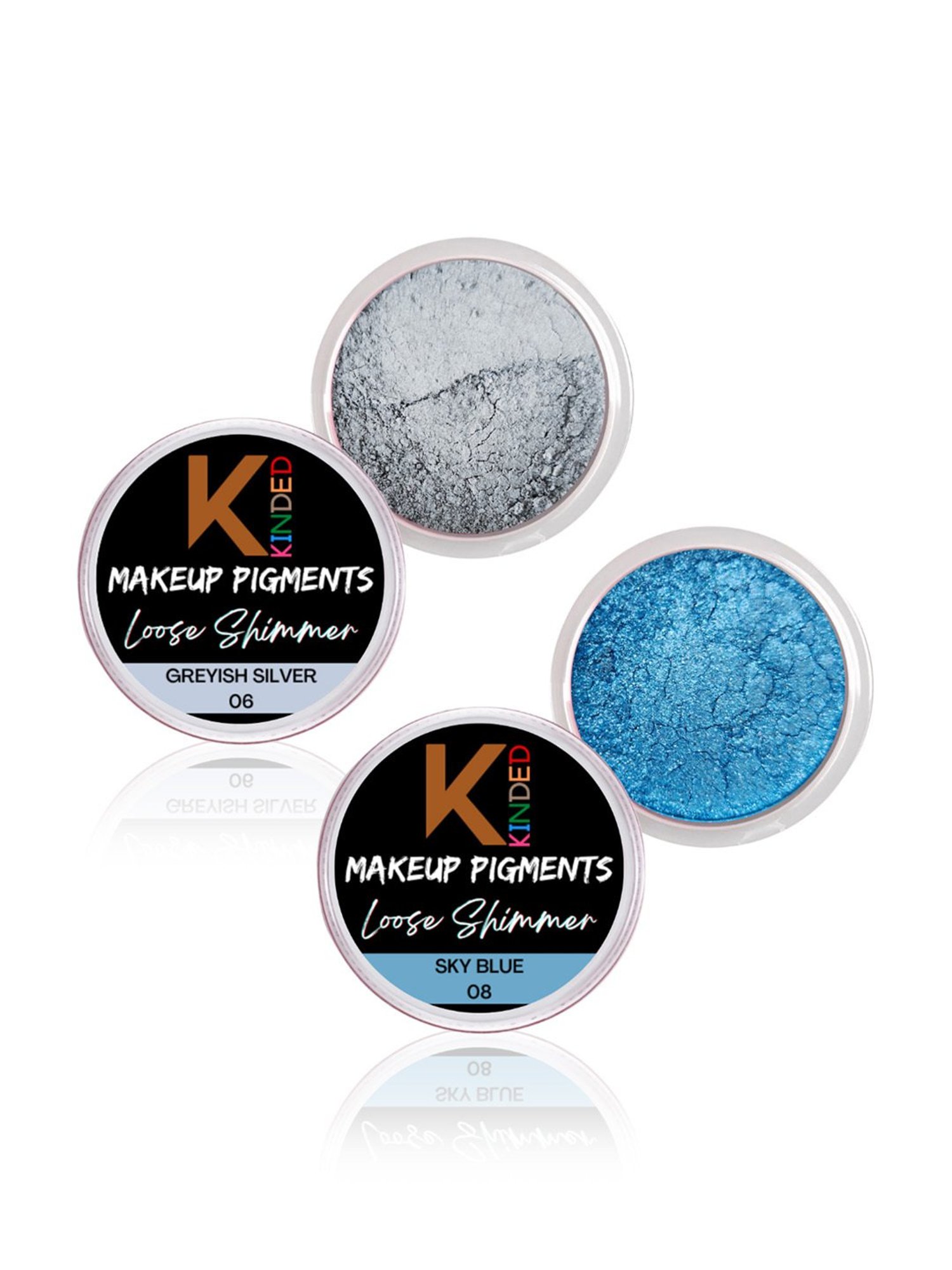 KINDED Makeup Pigments Loose Shimmer Powder Eyeshadow 06 Greyish Silver & 08 Sky Blue Combo