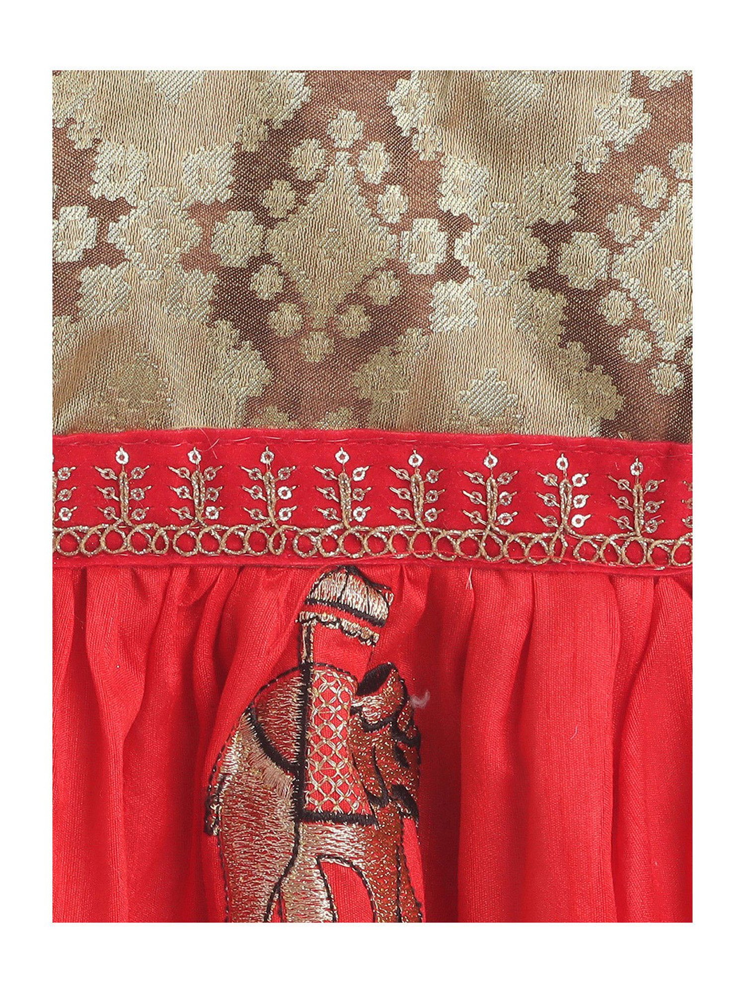 Many Frocks Kids Gold & Red Embroidered Dress