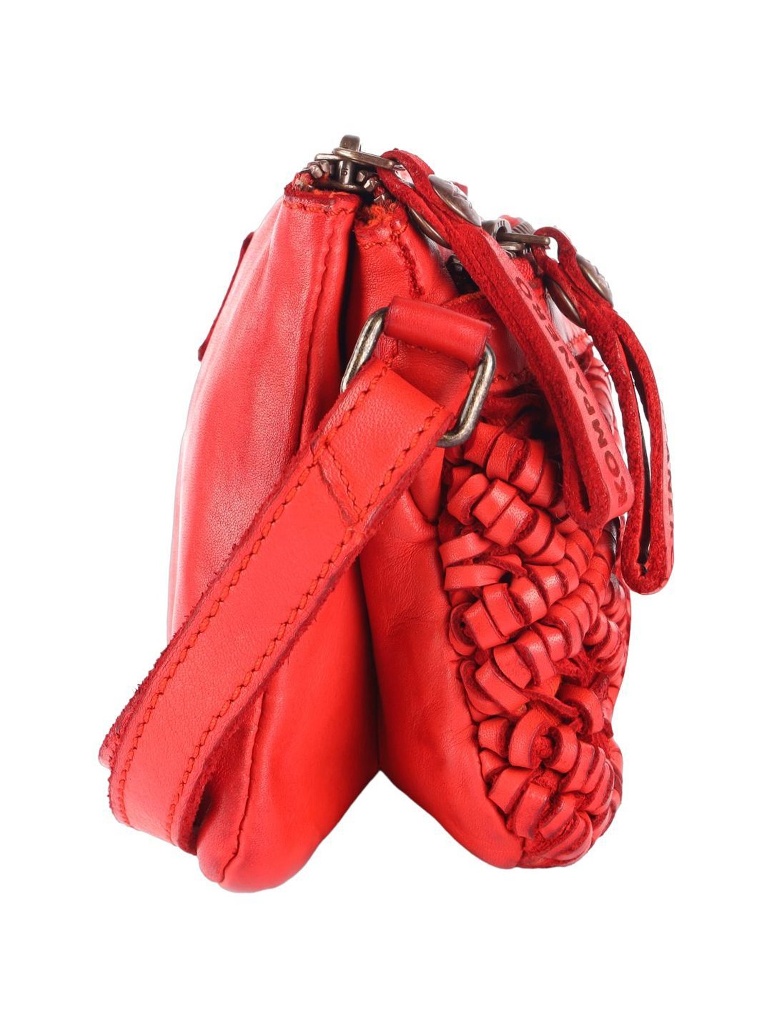 KOMPANERO Macrame Pep Red Textured Medium Sling Handbag
